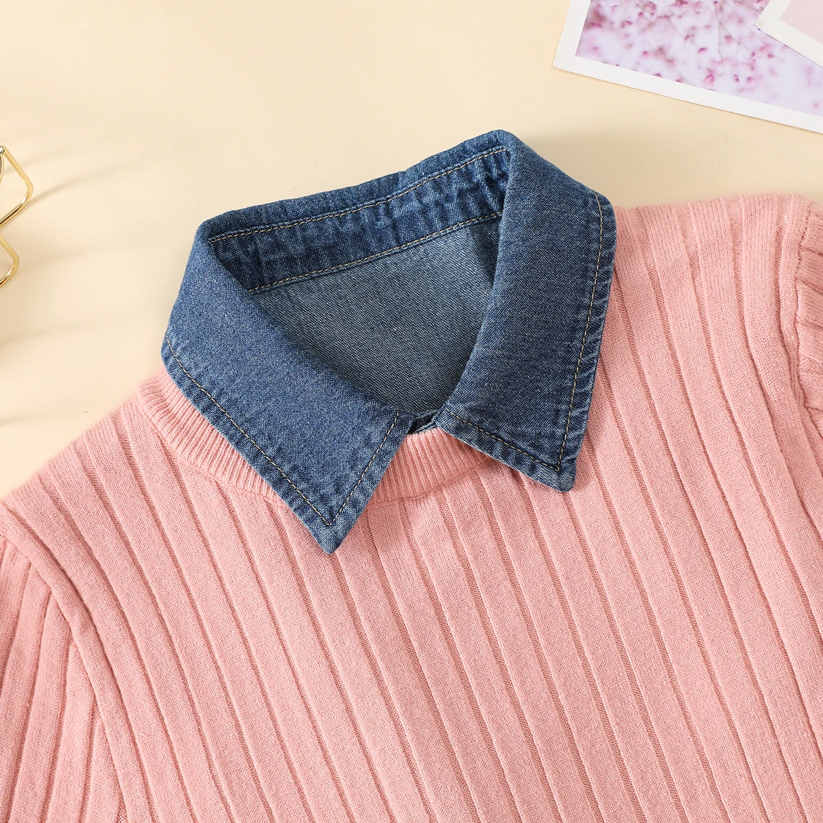 Cuello falso de mezclilla lavada azul con cuello puntiagudo para mujer, cuello estilo media camisa con decoración versátil informal profesional