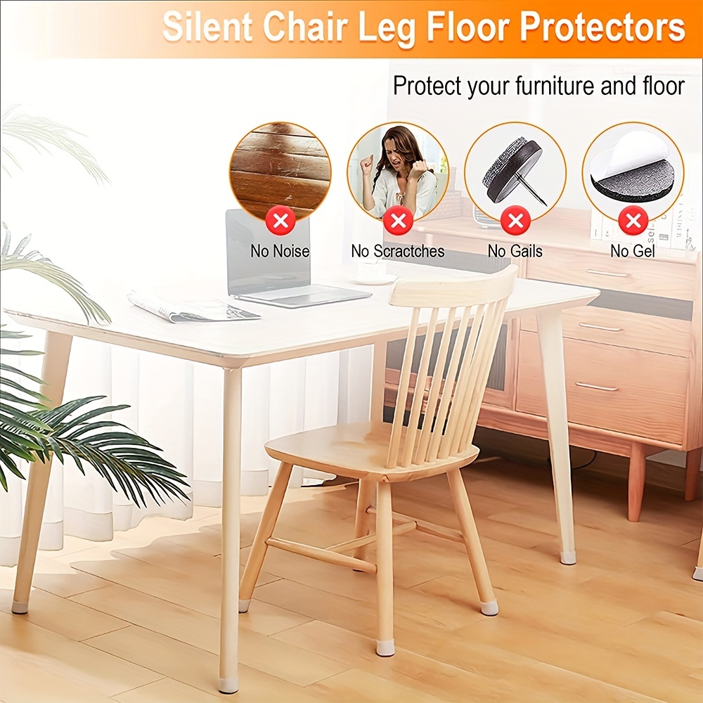 24pcs Transparent Silicone Chair Leg Covers with Felt Pads - Scratch & Noise Reduction Floor Protectors, Easy to Install