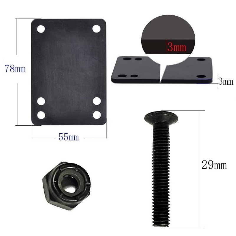 1Set Skateboard Riser Pad 3mm PU Gummidichtung mit 29mm Schrauben Longboard Deck Stoßdämpfung LKW Halterung