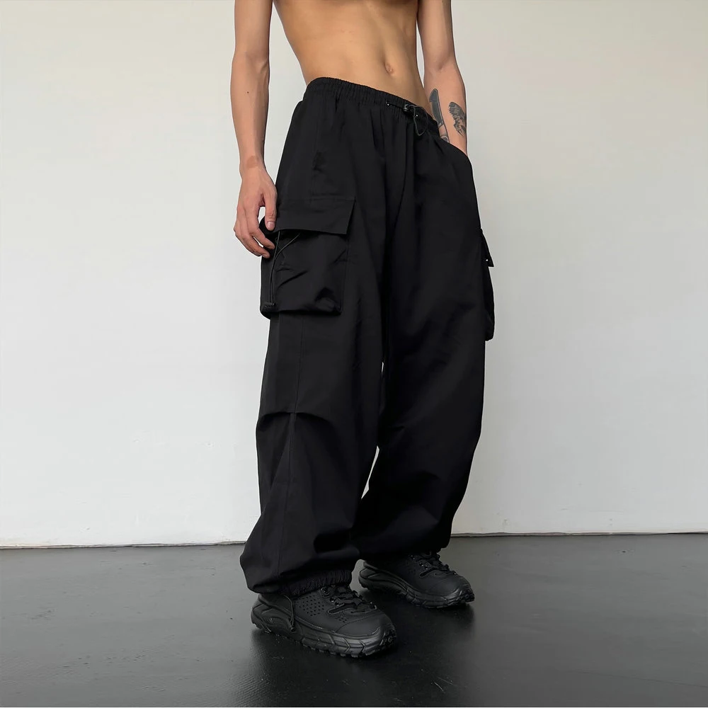 Frühling Sommer Mode Lässig Pfannen Für Männer Streetwear Einfarbig Cargo Hosen Elastische Taille Breite Bein männer Jogger
