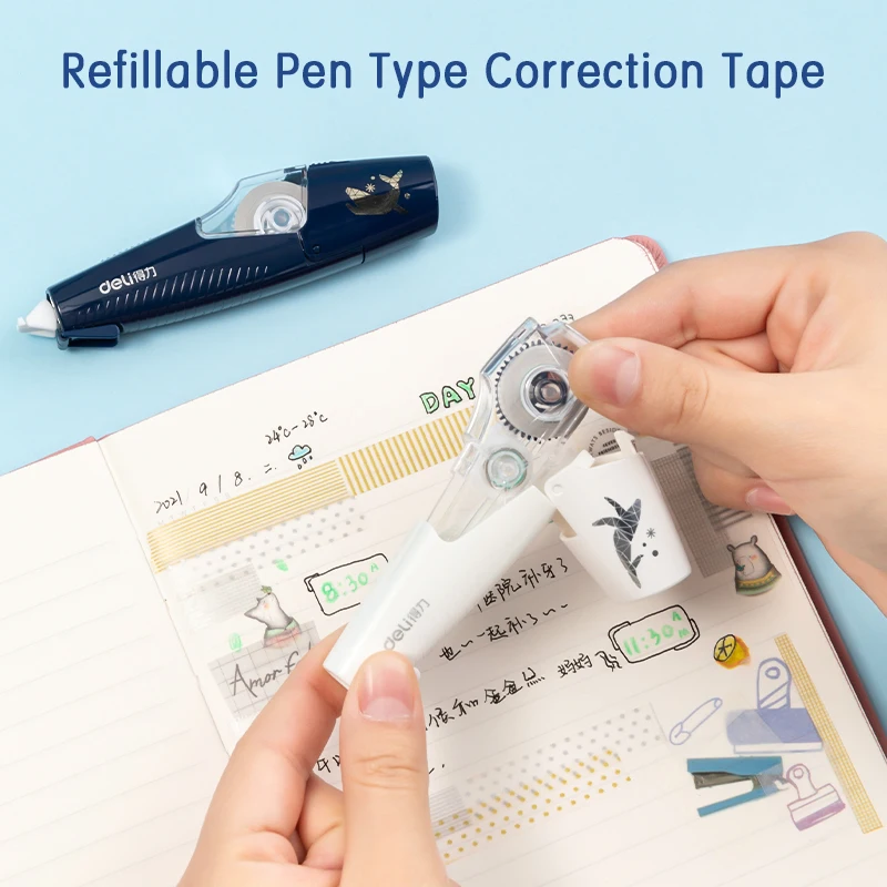 Deli Set da 2 pezzi Nastro correttore tipo penna Studente Nastro Kawaii Nastro correttore di modifica carino per forniture di cancelleria per ufficio scolastico