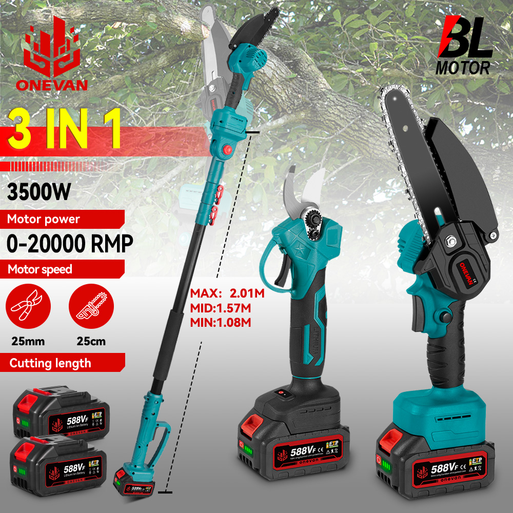 Бесщеточная электрическая бензопила 3500 Вт, телескопическая штанга, секатор 3 в 1, пила для ветвей, инструмент для обрезки садовых деревьев для батареи 21 В 18 В