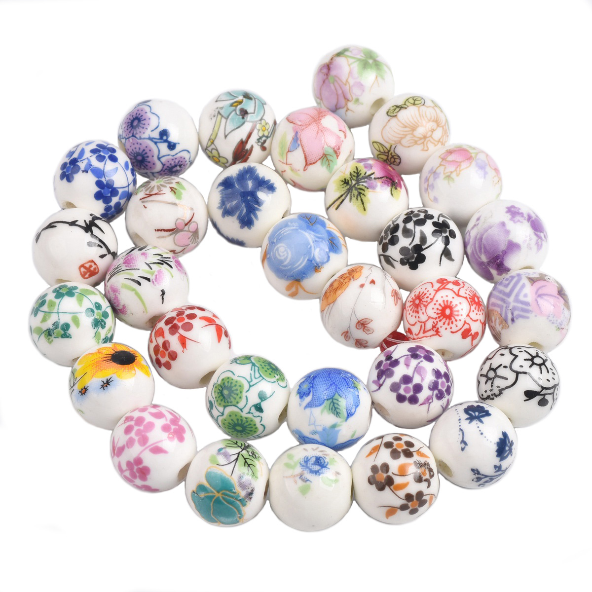 10 pçs 10mm 12mm padrões de flores redondas cerâmica porcelana solta espaçador contas para diy artesanato pulseira jóias fazendo 1 # ~44 #