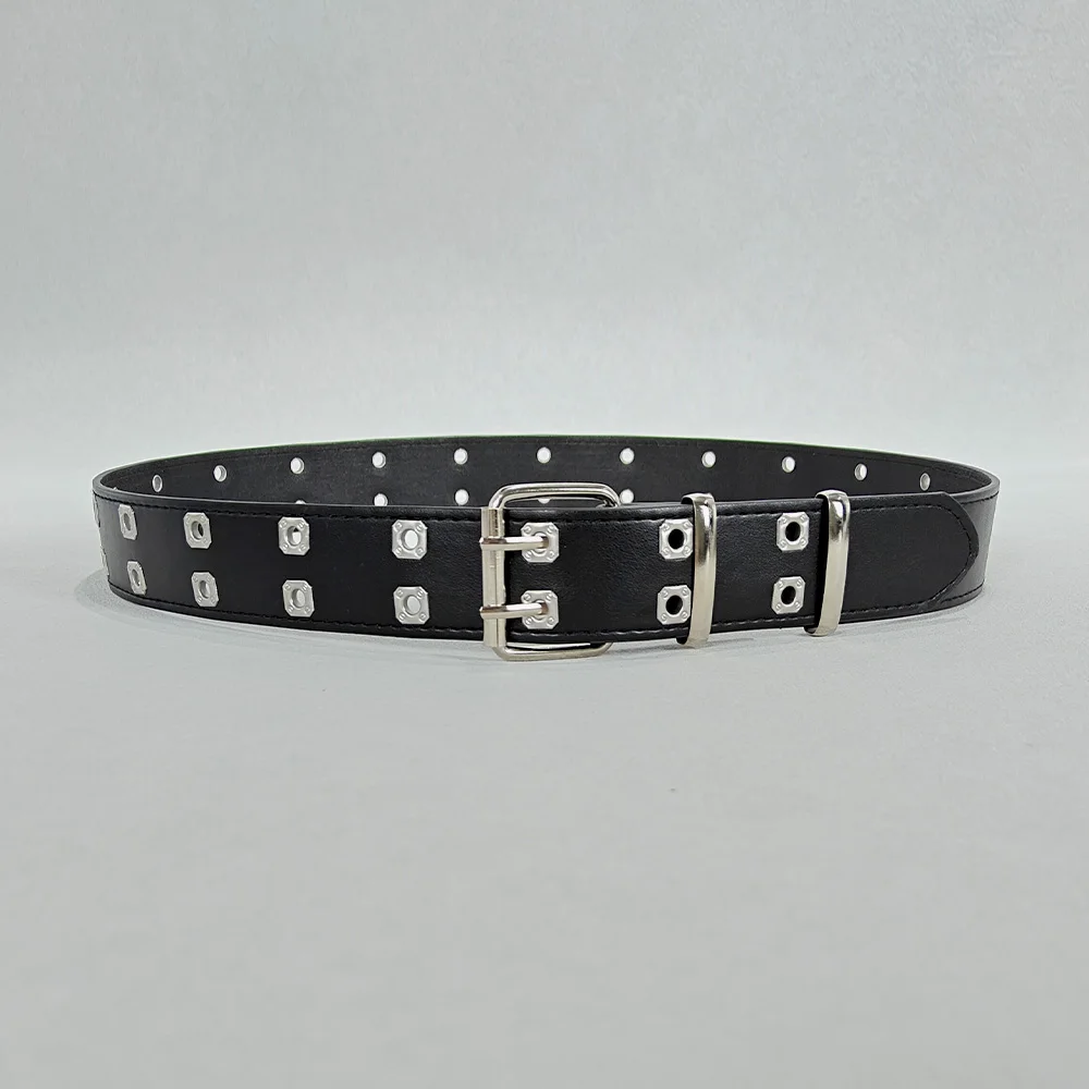 Retro Square Rivet Men's Belt With Three Row Needle Buckle Hip-Hop Rock Punk Y2k Style Jeans Belts For Women Goth Waistband