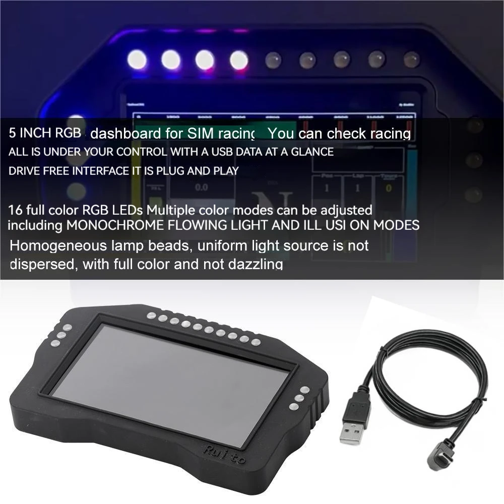 Sim レーシング PC ステアリングホイールダッシュボード 5 インチ 16RGB 車速度表示シミュレータホイール Lnstrument ステアリングホイールとペダル PC 用