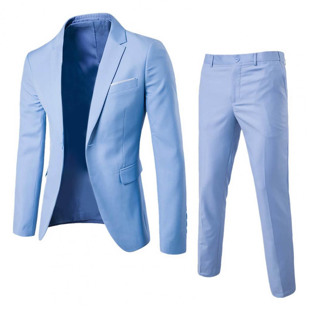 1 Juego de traje de moda para hombre, traje Formal antideformación con cuello vuelto, conjunto de traje de un botón de Color puro, uso diario