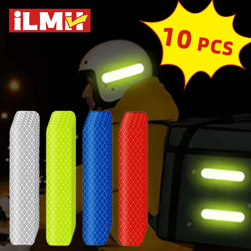 80-10PCS Nastro riflettente per avvertimento di sicurezza per casco Striscia riflettente impermeabile ad alta visibilità per auto da passeggio per guida notturna