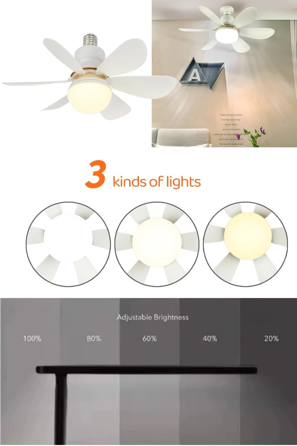 Ventilador de techo Led E27, luz regulable, temperatura de Color, montaje en techo moderno, Control remoto inteligente