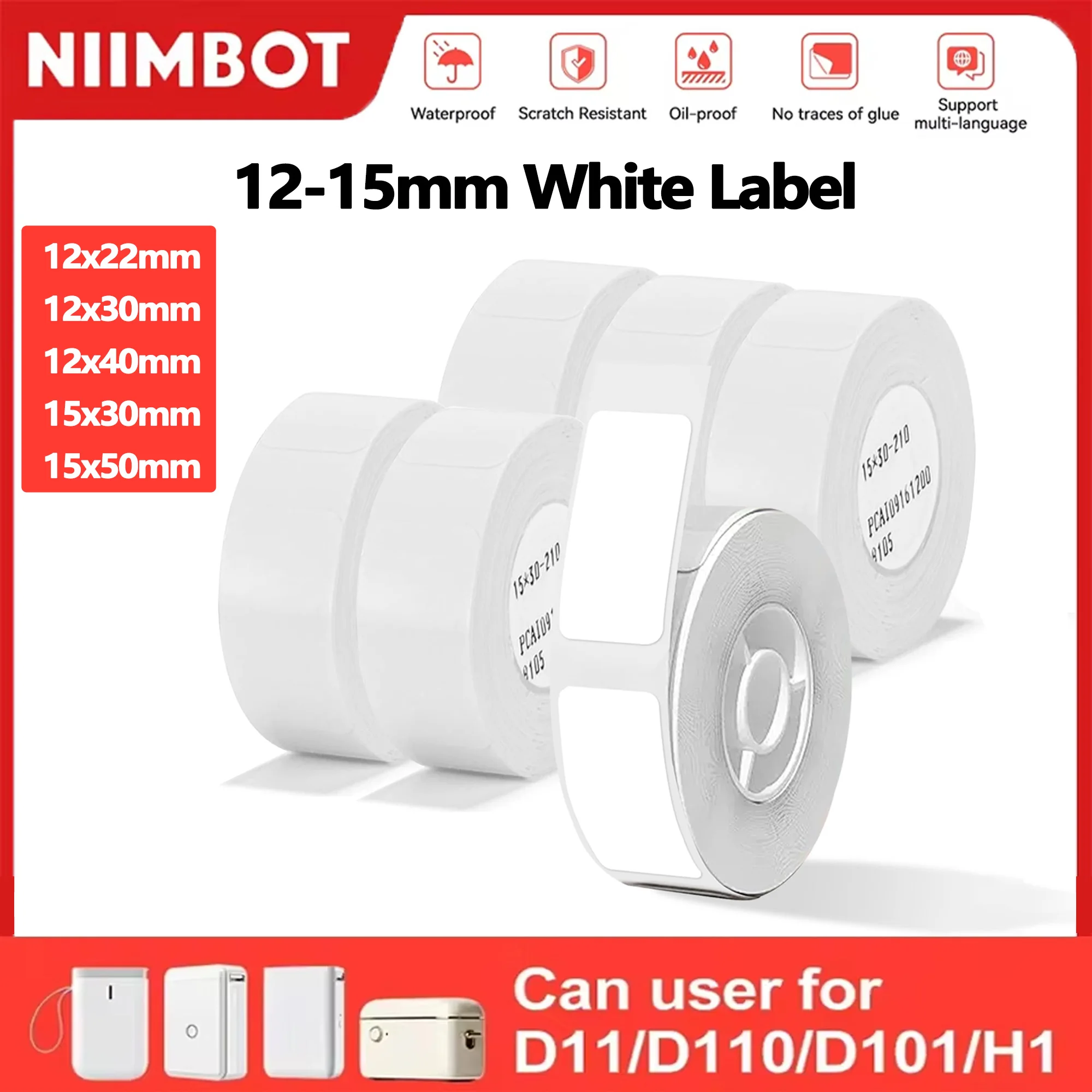Niimbot d110 etiqueta adesiva branca impermeável anti-óleo térmica para d11/d110/d101 etiqueta impressa para organização de escritório em casa escolar