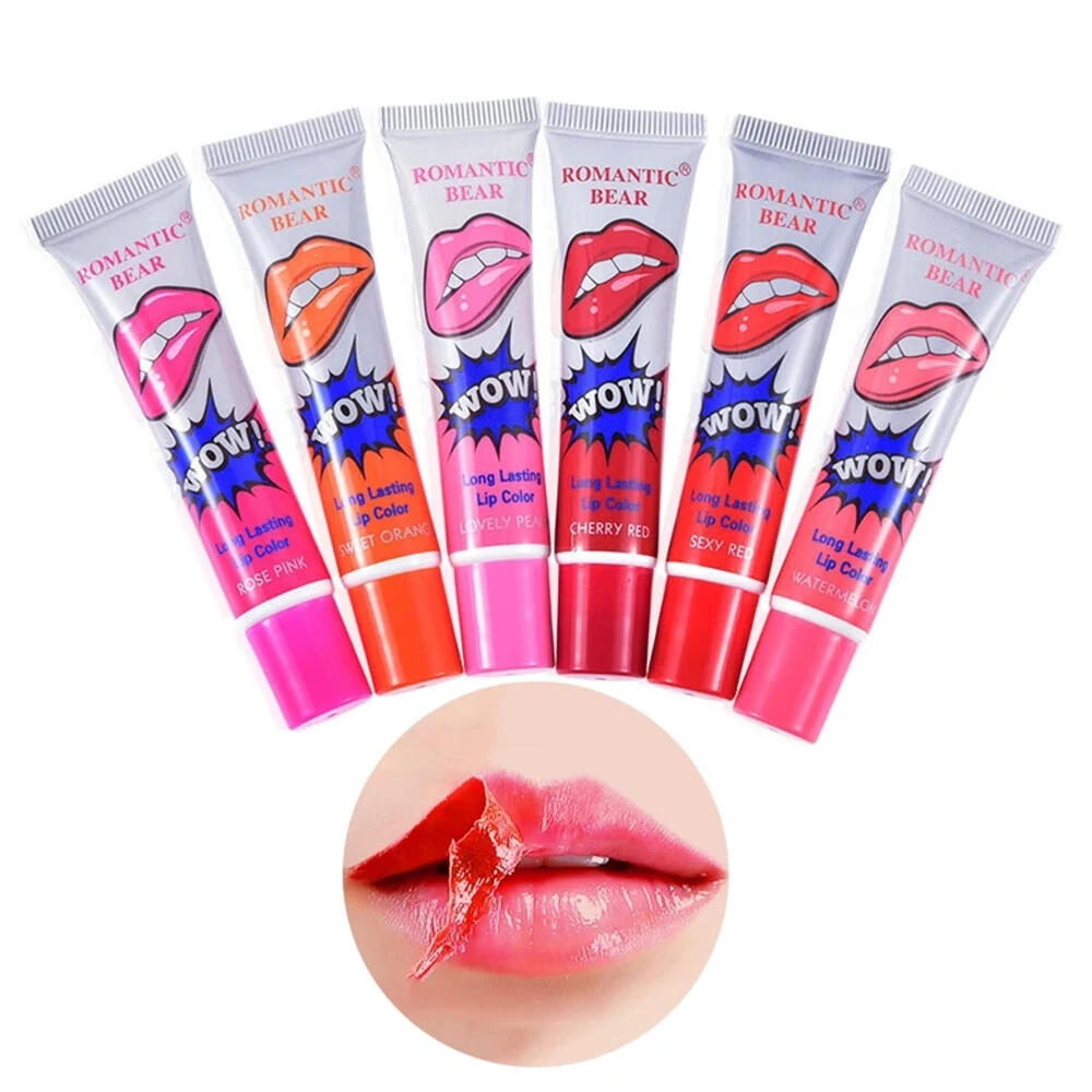 Batom líquido descascado, 6 cores, à prova d'água, longa duração, brilho labial, máscara de fiapos, maquiagem, tatuagem, batons, cosméticos para mulheres