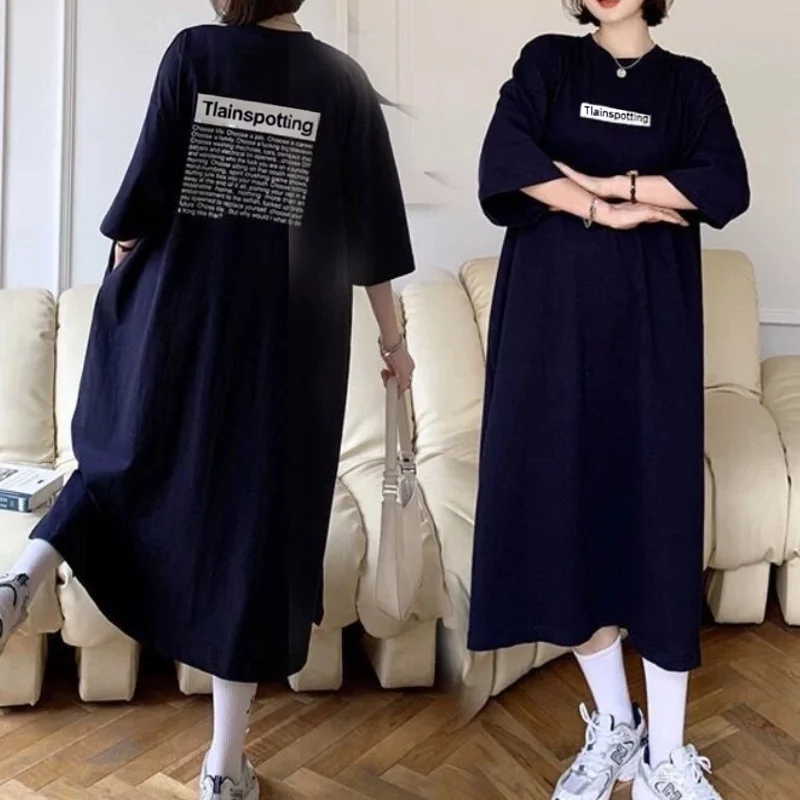 Blusen Chic Kleid Vintage Casual frauen Plus Größe T-Shirts Kleid Neue In Koreanische Dame Streetwear Oversize Weibliche T-Shirts