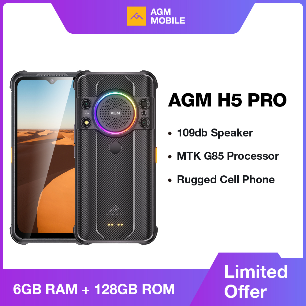 Smartphone AGM H5 Pro Rugged Helio G85, 6,56" HD+, 6GB+128GB, cámara de 48MP, 7000mAh con NFC/IP68, altavoz de 109dB y visión nocturna