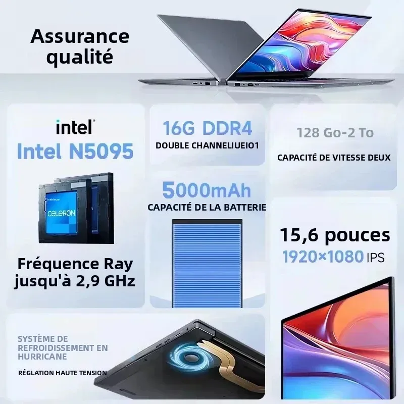 CARBAYTA 15.6 "ordinateur portable Intel Celeron N5095 ordinateur portable 16 32G Ram 128GB-2TB SSD bureau étude PC Windows 11 1080P ordinateurs portables