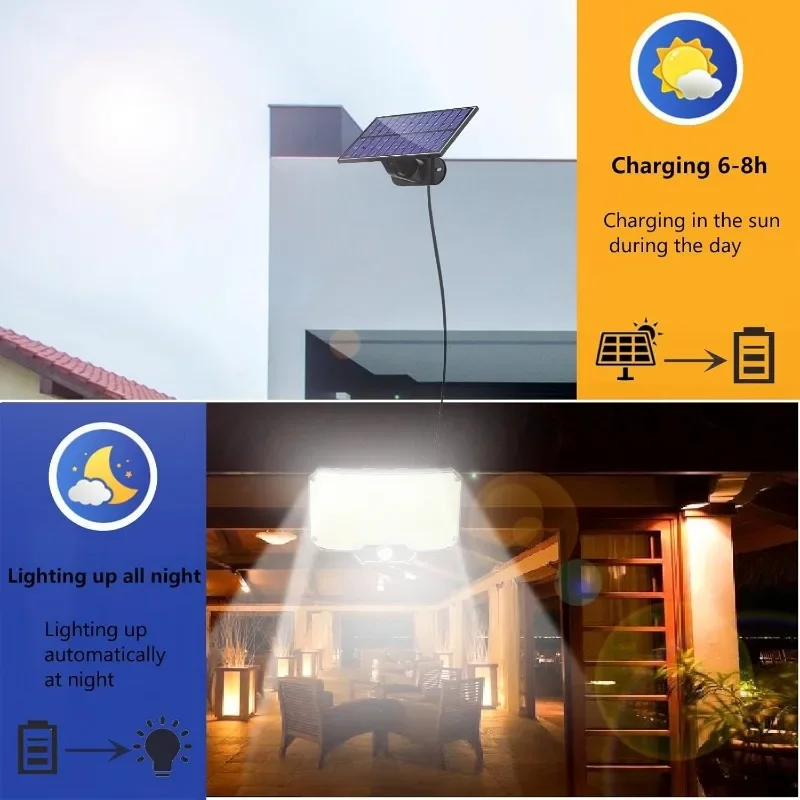 234 luces LED solares para exteriores, luces de seguridad con Control remoto, luces de pared con Sensor de movimiento, luces de inundación gran angular impermeables