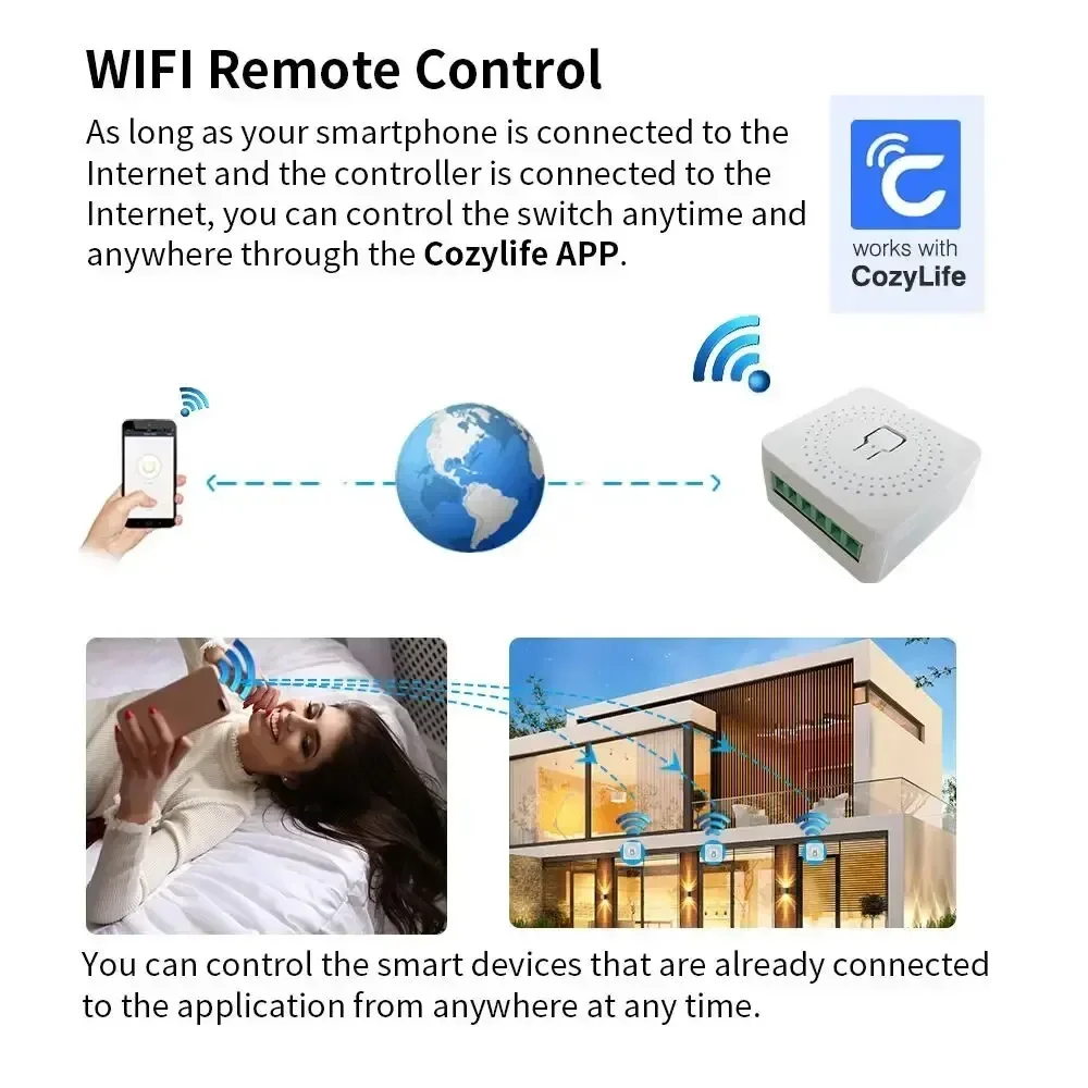 WiFi Smart Switch Module 2-weg Controle Thuis DIY Breaker Relais Lichtschakelaars Spraakbesturing Alexa Alice Google Home AC 100-240V
