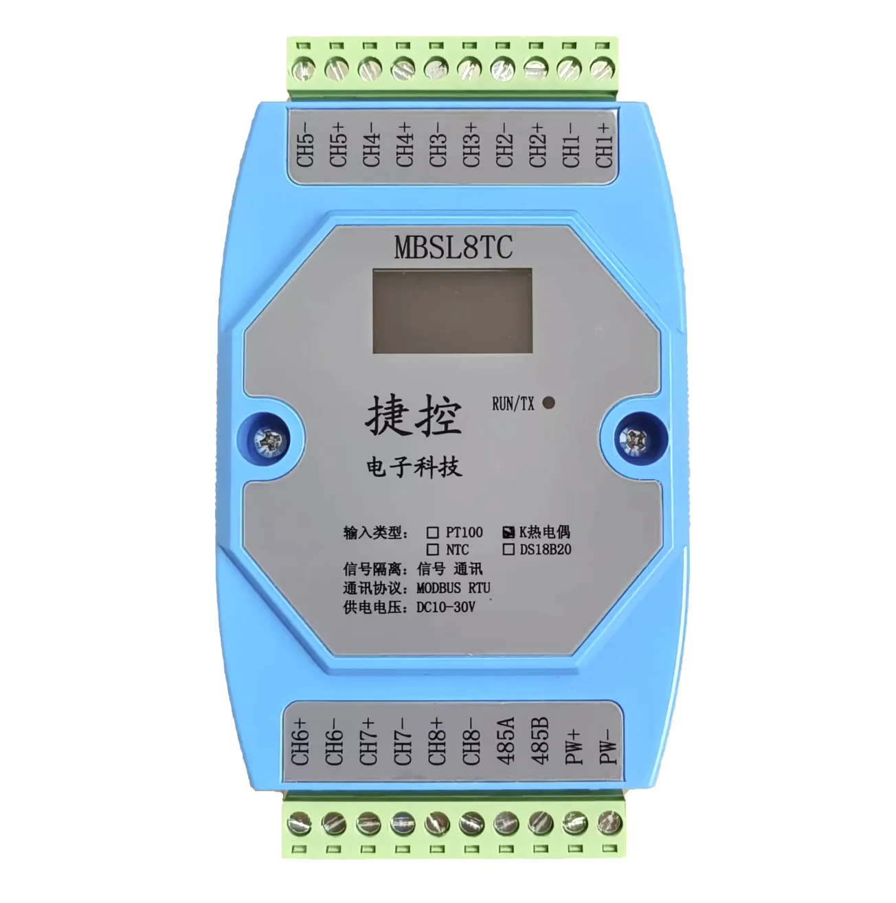 Módulo de aquisição de temperatura termopar tipo K de 8 canais RS485 Modbus RTU resolução de 24 bits