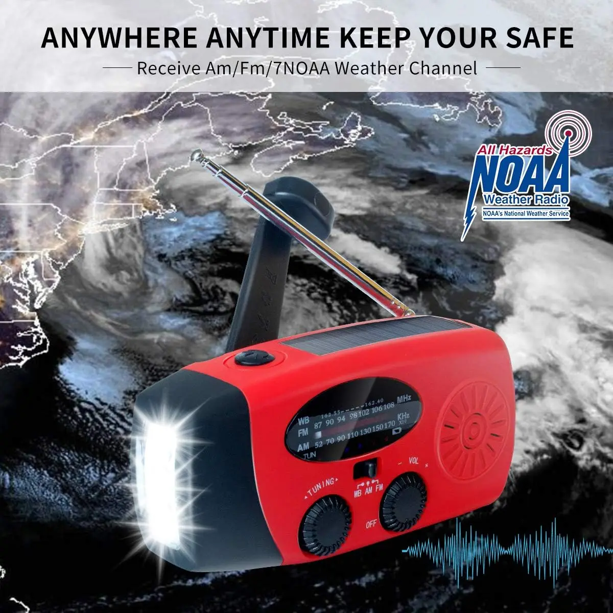 2000mAh Emergency Crank Weather Radio with LED Flashlight, Alertsync Portable AM/FM/NOAA Solar Radio with Phone Charger, SOS Ala
