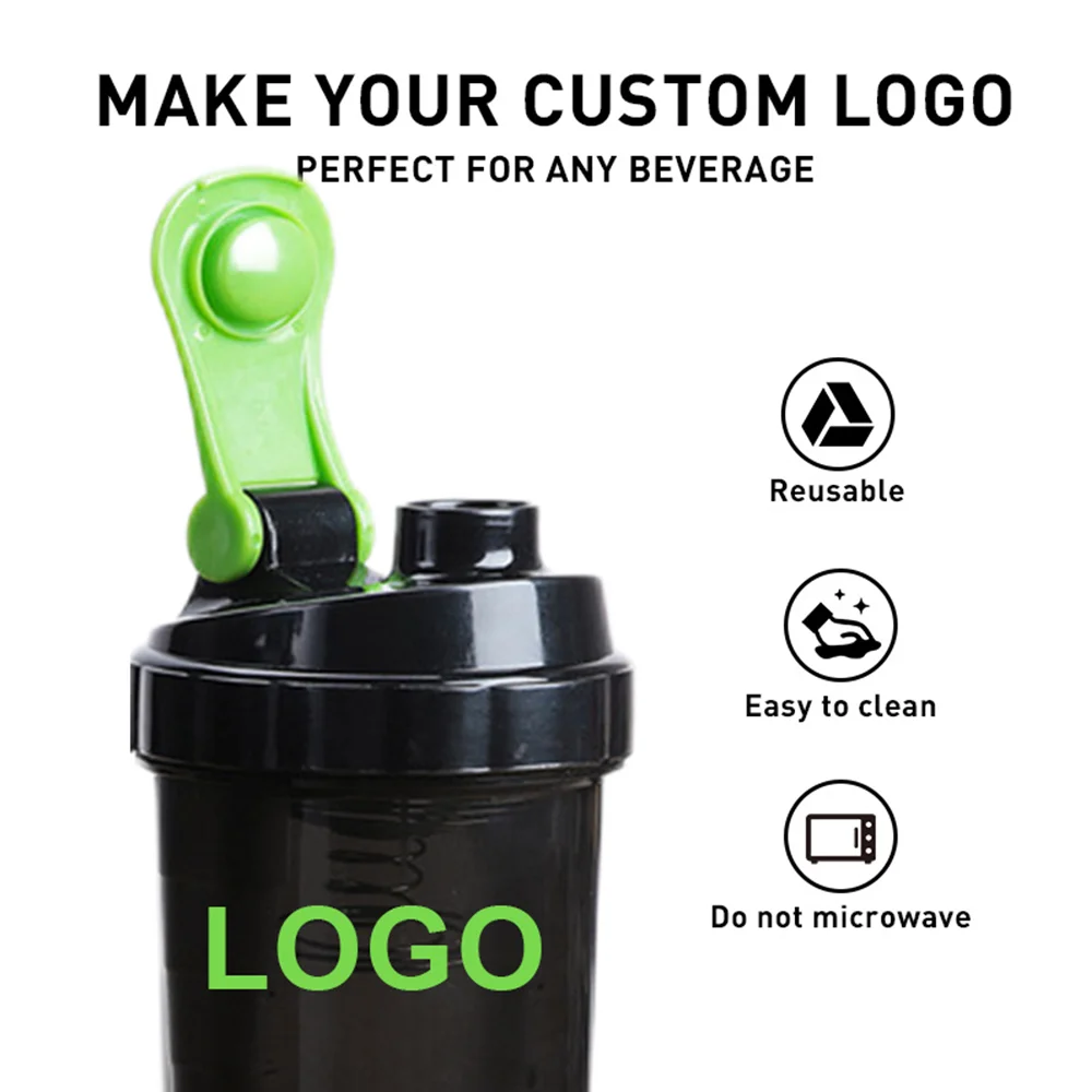Botella Mezcladora de proteínas de 3 capas, vaso agitador de polvo, botella de agua, vaso mezclador de plástico, botella de ejercicio de construcción corporal