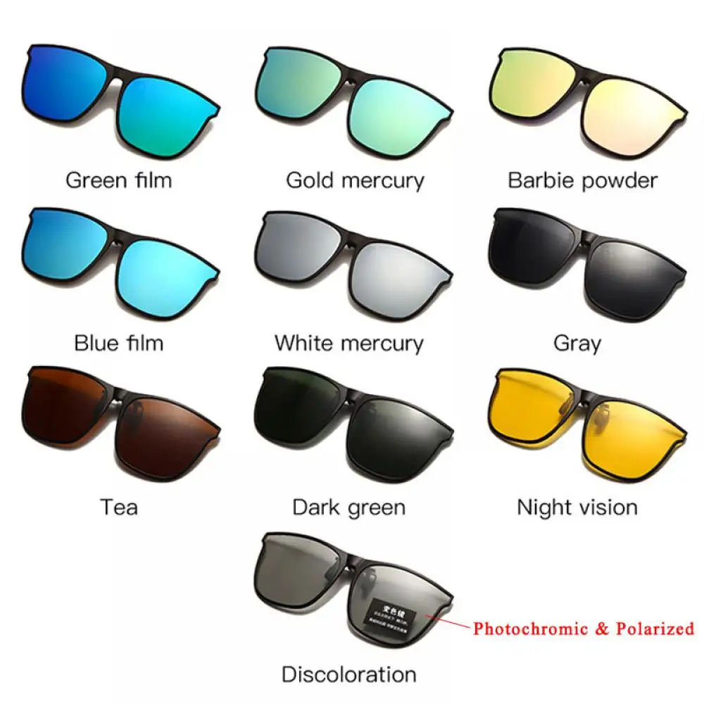 Gepolariseerde Clip Op Zonnebril Mannen Fotochrome Auto Bestuurder Bril Nachtkijker Anti Glare Vintage Vierkante Glazen