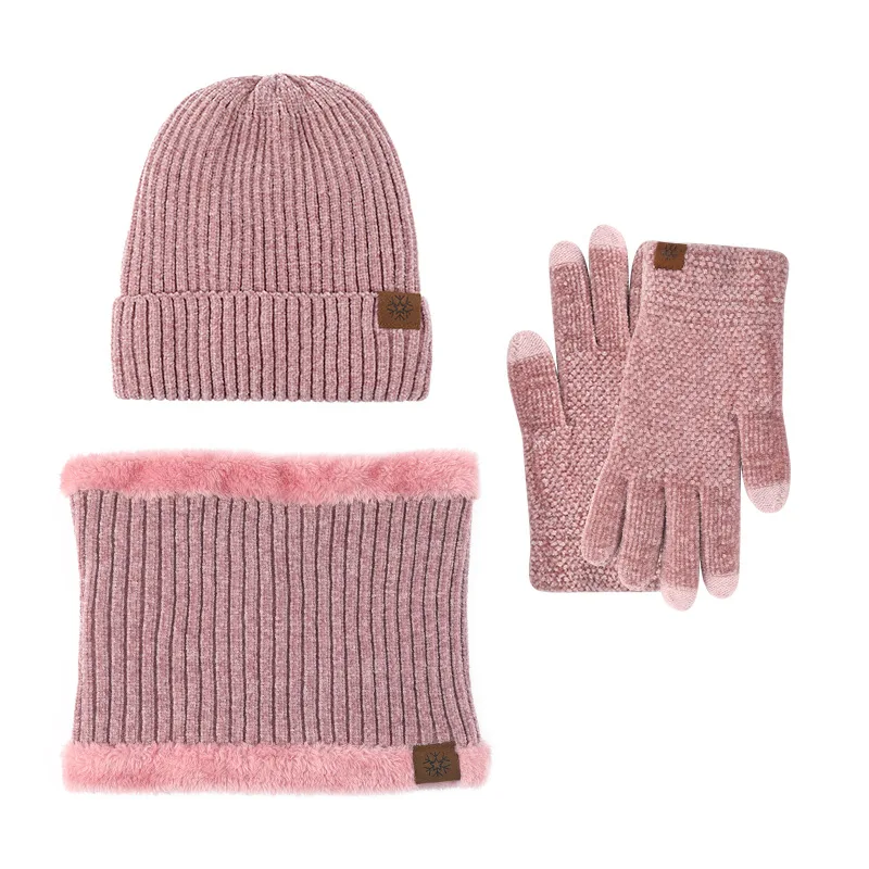 Winter Atmospheric Simple Men's and Women's Multi-color Knitted Hats, Scarves, Gloves, Three Piece Set, Warm and Windproof