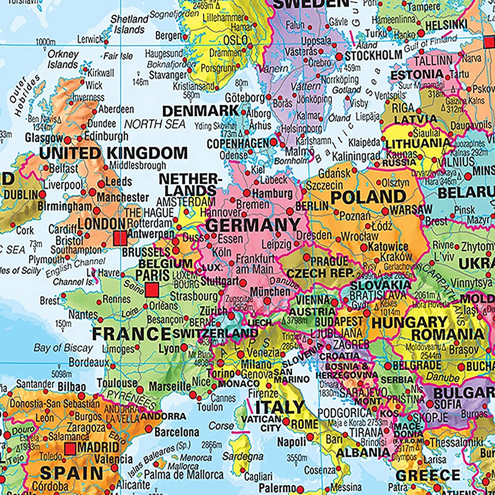 詳細付き世界地図ポスター,キャンバス絵画,壁アートポスター,家の装飾,オフィス,学用品,英語,75x50cm