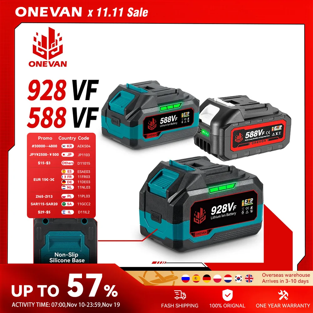 ONEVAN 22900 мАч 29900 мАч литий-ионная аккумуляторная батарея с индикатором батареи, гаечный ключ, электроинструмент для Makita 18 В, штифт батареи