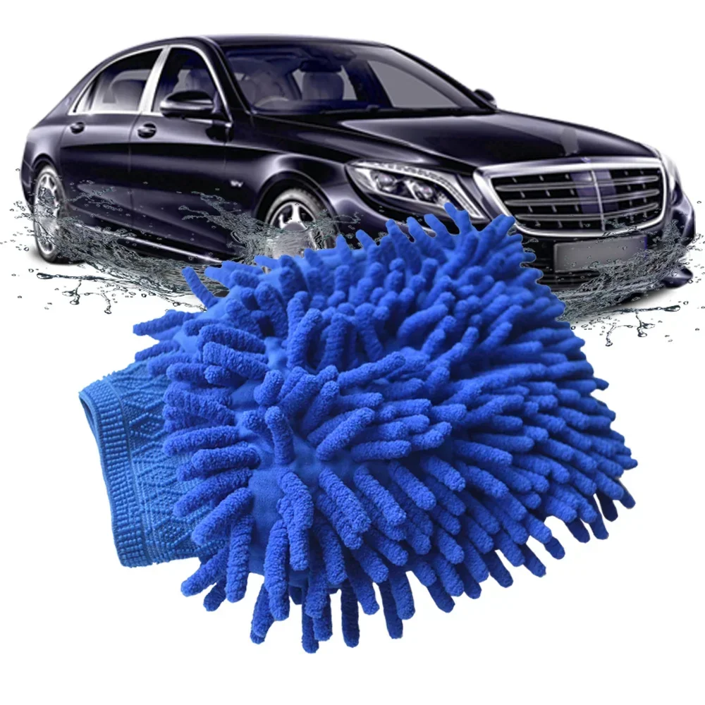 Guantes de lavado de coches multiusos, manopla impermeable de chenilla, parte trasera de malla suave, guante de doble cara, cepillo para detalles de cera, herramienta de limpieza de coche