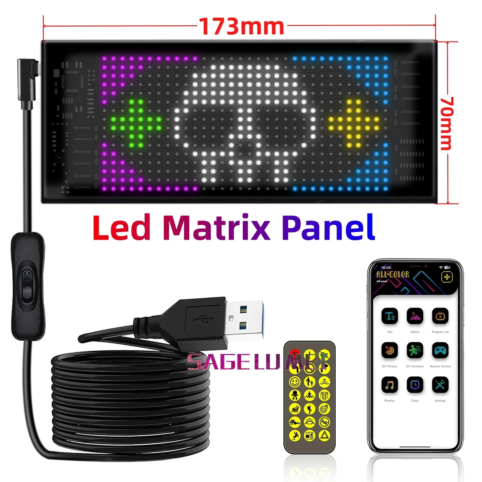 Aplicación multilingüe programable DIY desplazamiento publicidad señal LED pantalla de coche con control remoto Panel de píxeles de matriz impermeable 5V