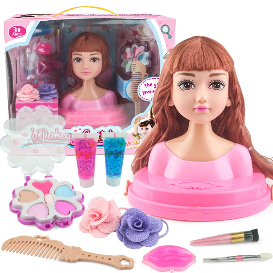 Ngộ Nghĩnh Đầu Mẫu Nửa Thân Búp Bê Đồ Chơi Mô Phỏng Cắt Tóc Trang Điểm Trang Điểm Kiểu Tóc Làm Đẹp Đồ Chơi Trẻ Em Bé Gái Tặng