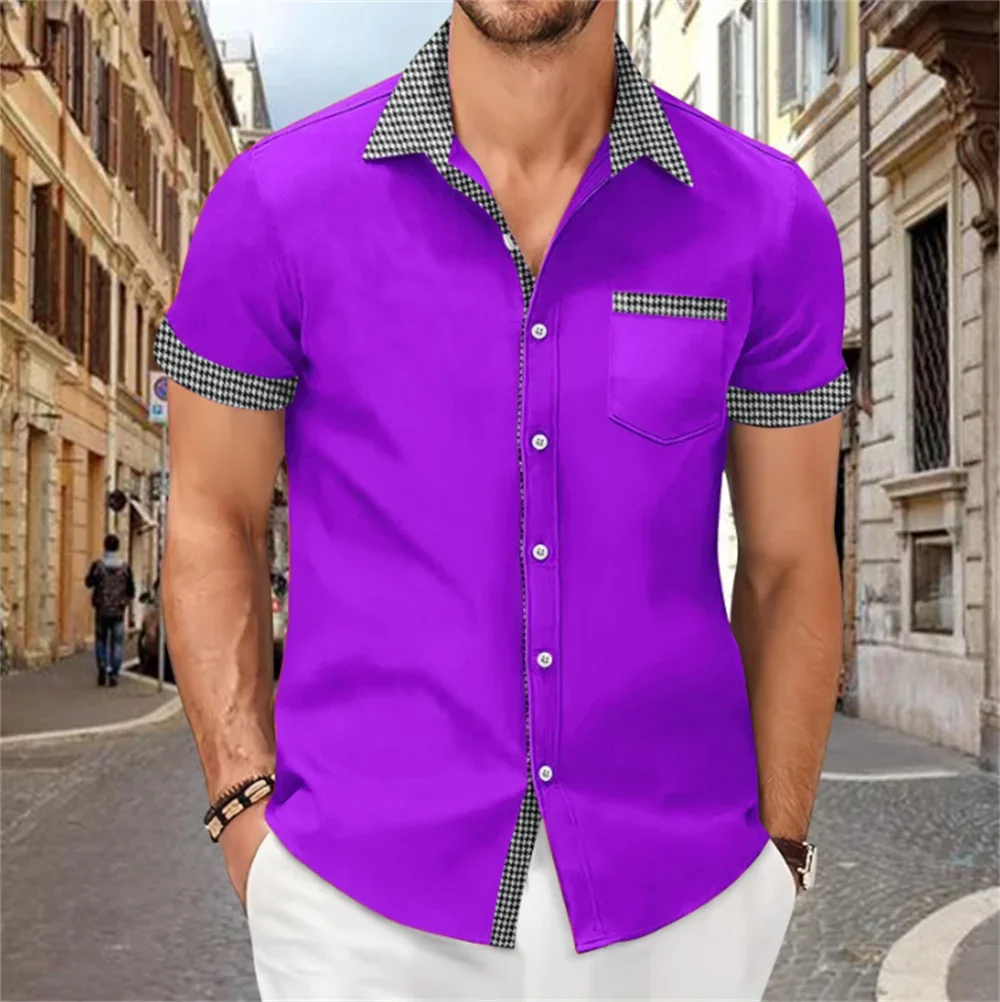 Chemise imprimée Patchwork pour hommes, couleur unie, haut à manches courtes confortable et doux, grande taille, nouvelle collection été