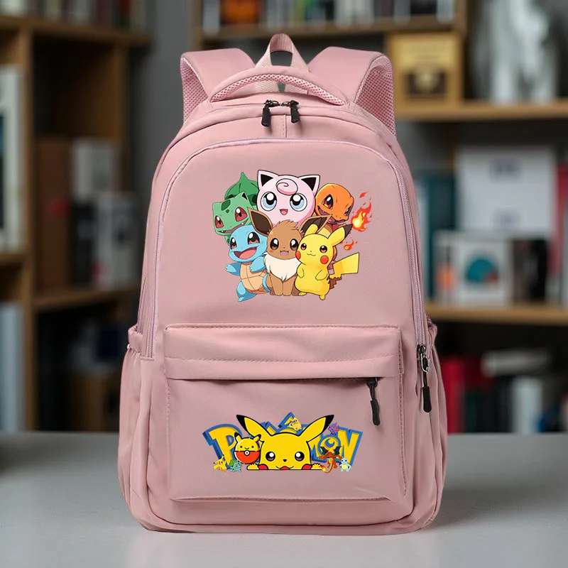 Pikachu Large Capacity Backpack - Preppy Nylon Bag with Adjustable Straps for Daily Commute and Back to School, Travel Carryall