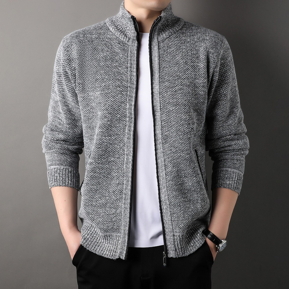 Suéter de malha com gola alta masculino outono inverno novo cardigã tops coreano fino cor sólida jaqueta suéter