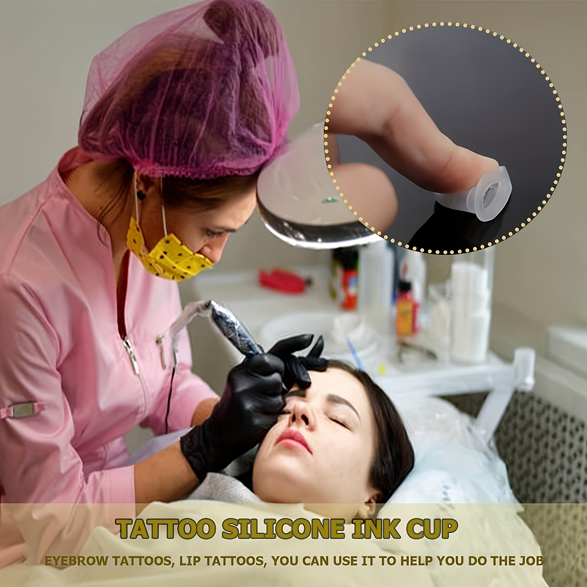 100 Uds taza de tinta de tatuaje desechable tamaño S y tamaño L silicona tatuaje permanente maquillaje cejas pigmento contenedor tapas