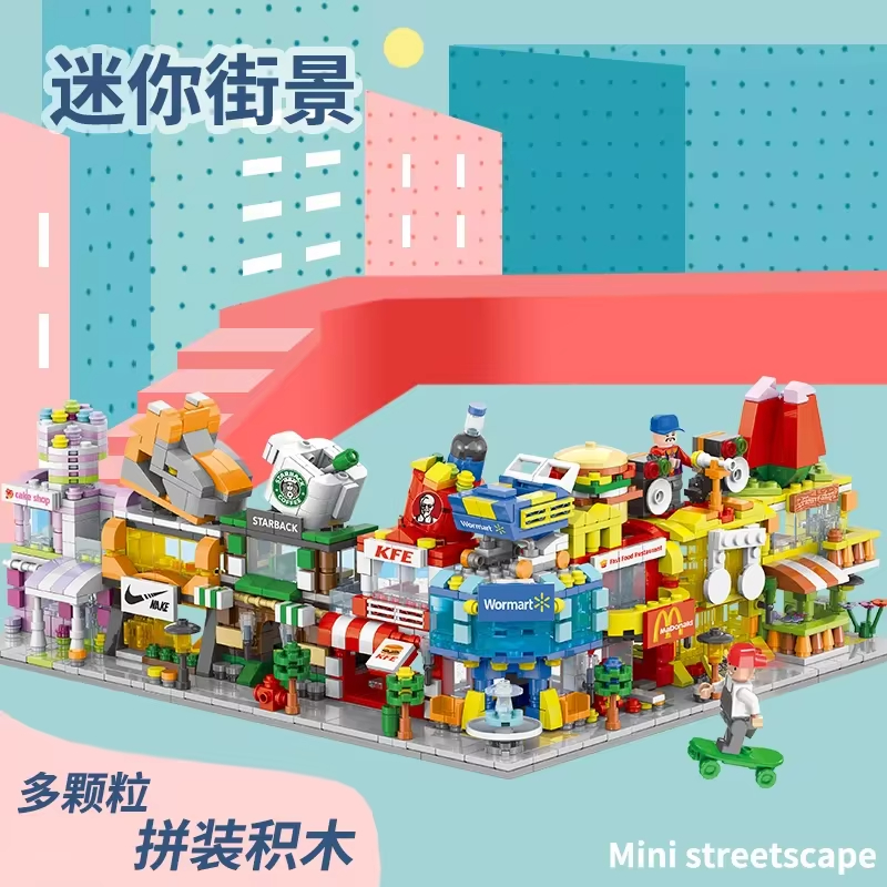 Para montar mini cidade comercial modelo de decoração de rua compatível com blocos de construção para brinquedos educativos infantis