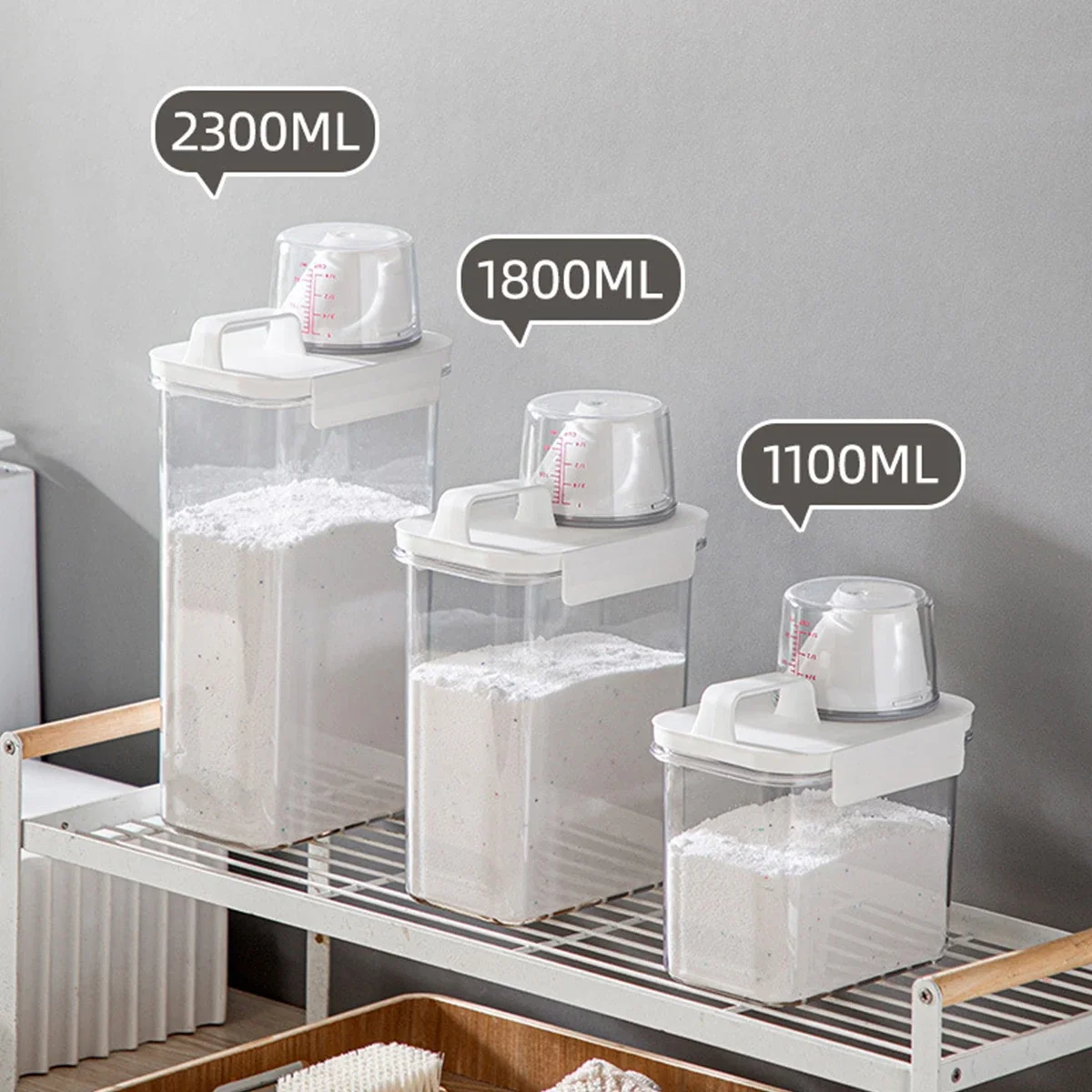 2300Ml Airtight Laundry Detergent Powder Storage Box Container with Lids Grain Storage Jar Bleach Storage Container with Labels