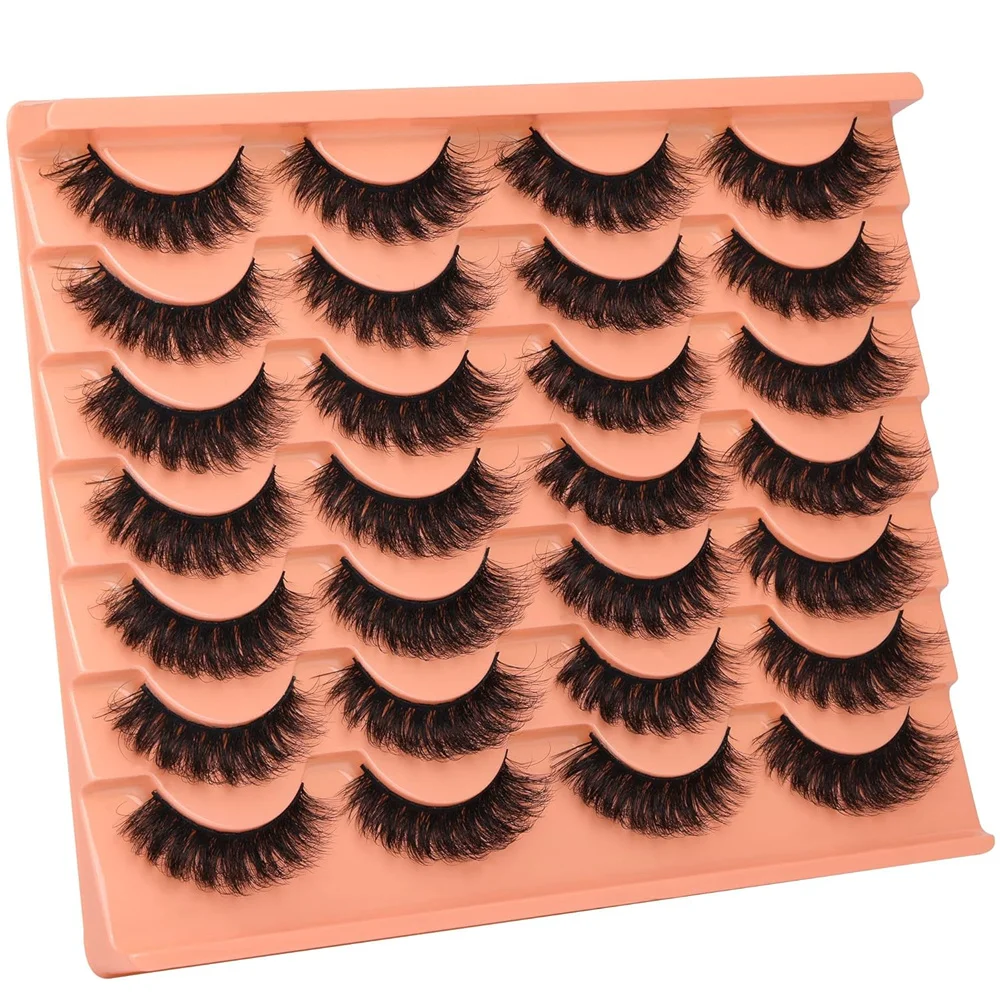 14 Pairs Natural Look False Eyelashes Thick Fluffy Faux Mink Lashes Pack Cat Eye Lashes that Look Like Extensions Black