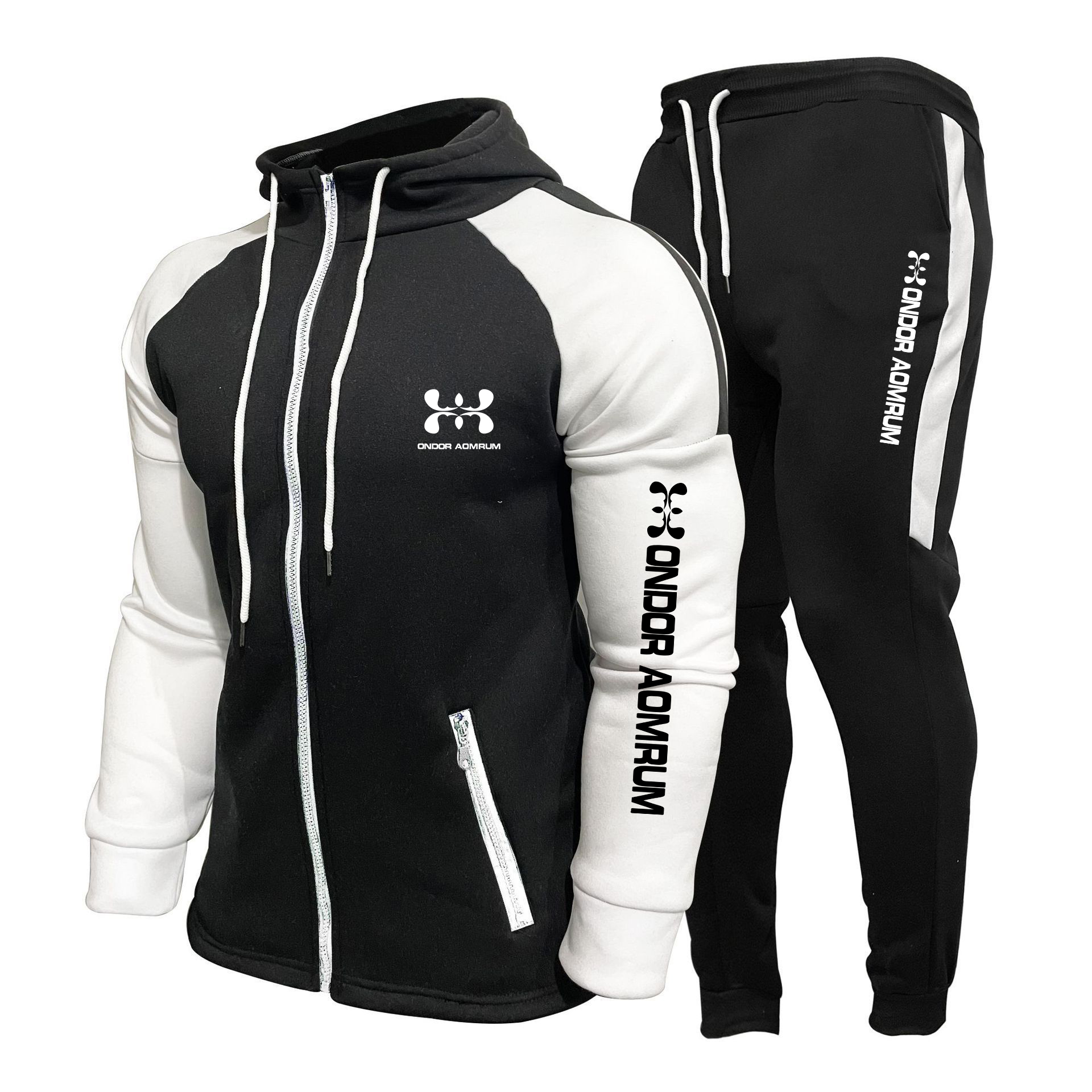 2025 Novo conjunto de moletom casual de manga comprida com capuz masculino com lã, cardigã confortável e moletom bloqueado por cores