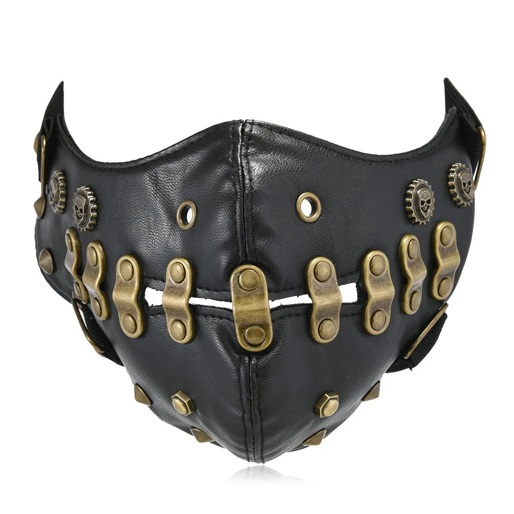 Masque Rock à Rivets en Cuir PU Noir pour Homme et Femme, Respirant, ix, Cosplay, Halloween, R1578