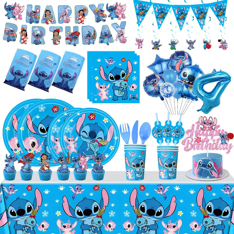 Disney Stitch украшение для дня рождения посуда воздушный шар чашка тарелка баннер фон Лило и Стич тематические товары для вечеринок сувениры