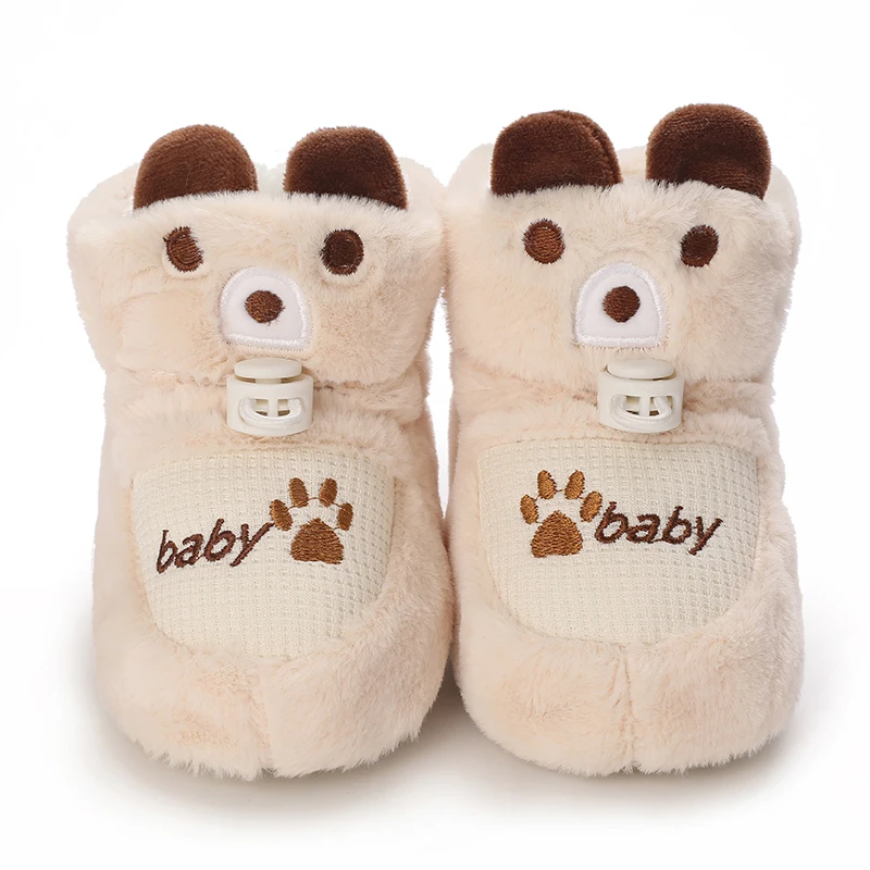 Desenhos animados todos os algodão damasco colorido urso bebê sapatos de algodão com isolamento de pelúcia e solas macias para sapatos de caminhada do bebê