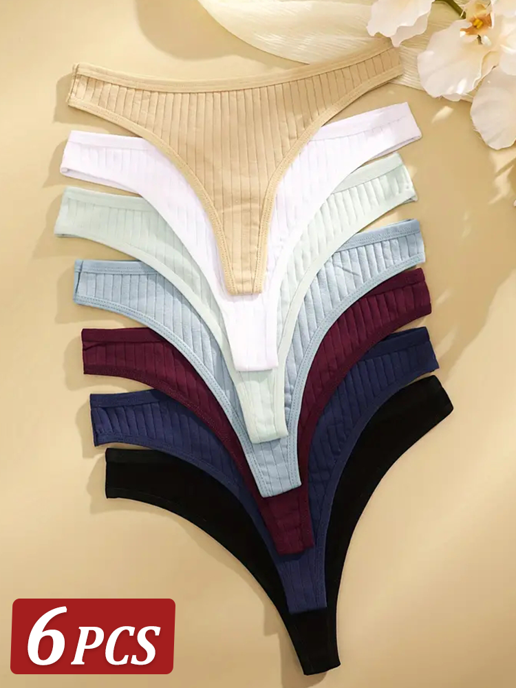 6 Pz/set Donne Perizoma In Cotone Mutandine Femminili A Coste A Vita Bassa G-String Ladies Sexy Bikini 7 Ragazza di Colore Solido Morbido S-XL Intimo