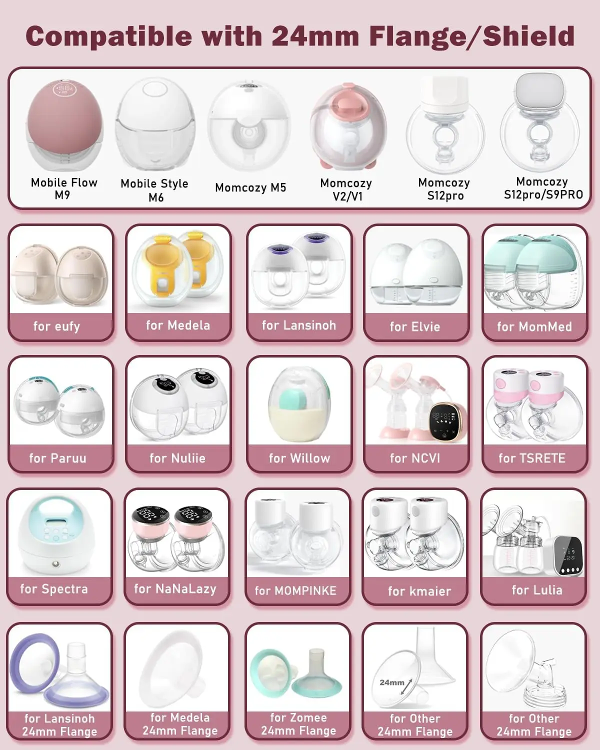 Inserção de flange compatível com Momcozy/Spectra/Medela/Elvie/NCVI/TSRETE/eufy/Lansinoh/XIMYRA Bomba tira leite 24mm escudos/flanges