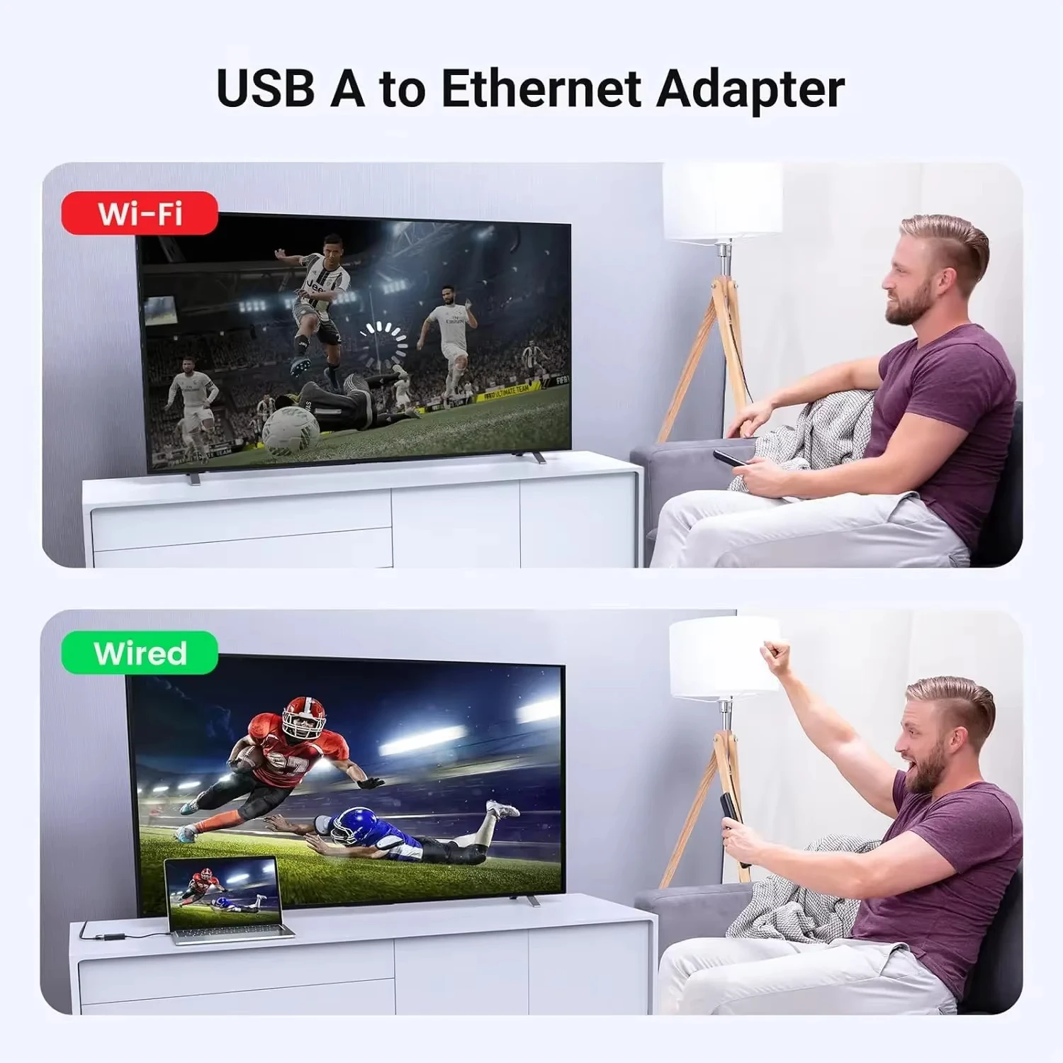 2-в-1 USB-проводной Ethernet-адаптер Сетевая карта 1000 Мбит/с Адаптер USB Type-C к RJ45 Конвертер сетевой карты USB 3.0 для ноутбука ПК