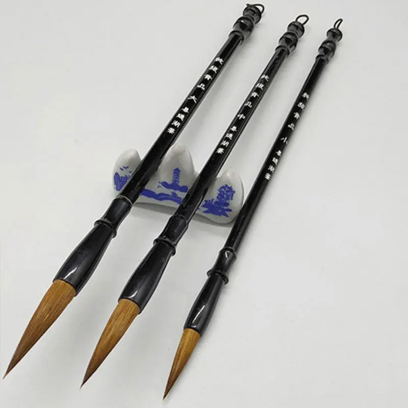 3 Trắng Len Bàn Chải/Nâu Chồn Len Tóc Trung Quốc Thư Pháp Nhật Bản Bộ Bút Cọ Nghệ Thuật Cho Văn Phòng Học darwing Tiếp Liệu