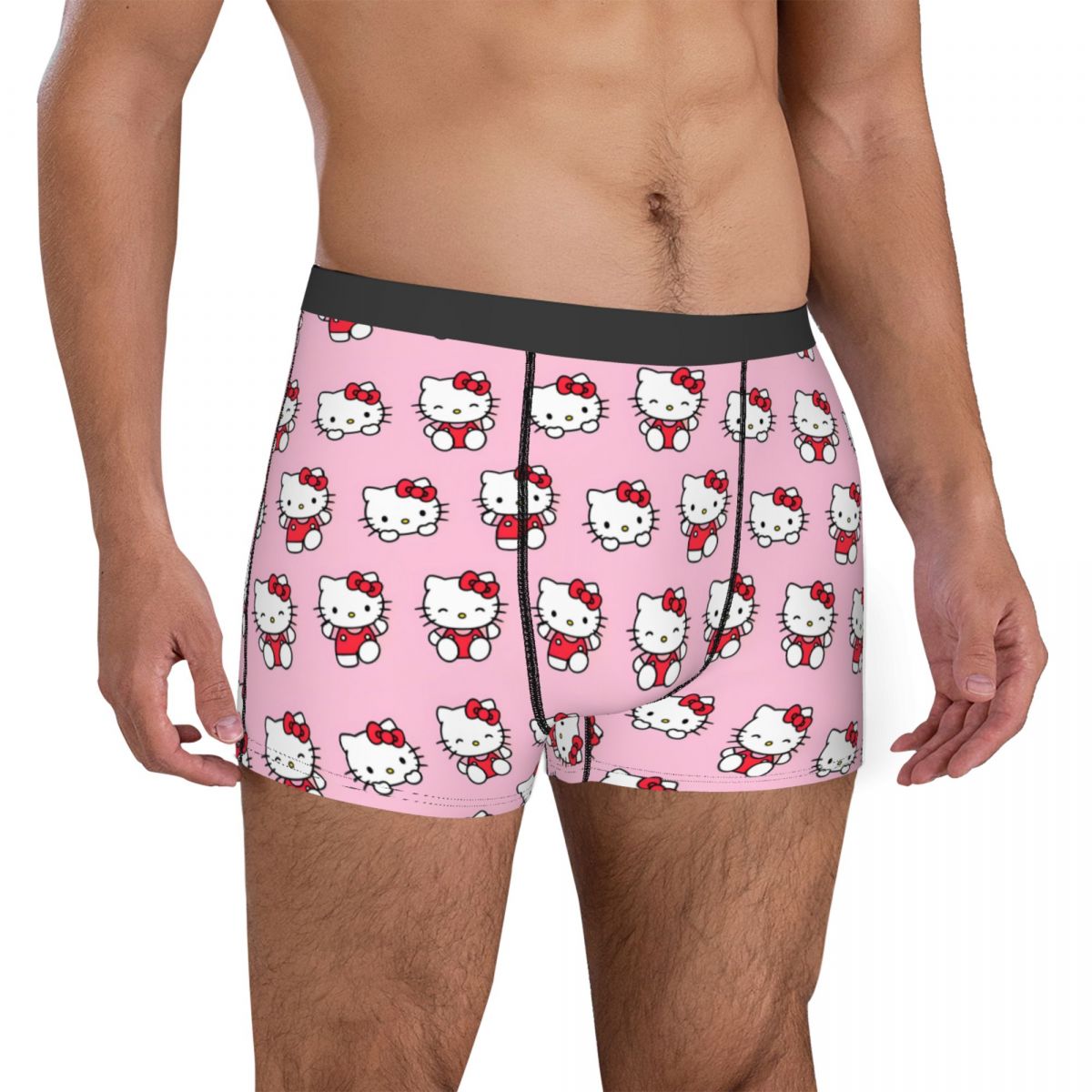 Calzoncillos tipo bóxer con patrón de Hello Kitty para hombre, ropa interior estampada, calzoncillos tipo colcha, calzoncillos cómodos Sanrio