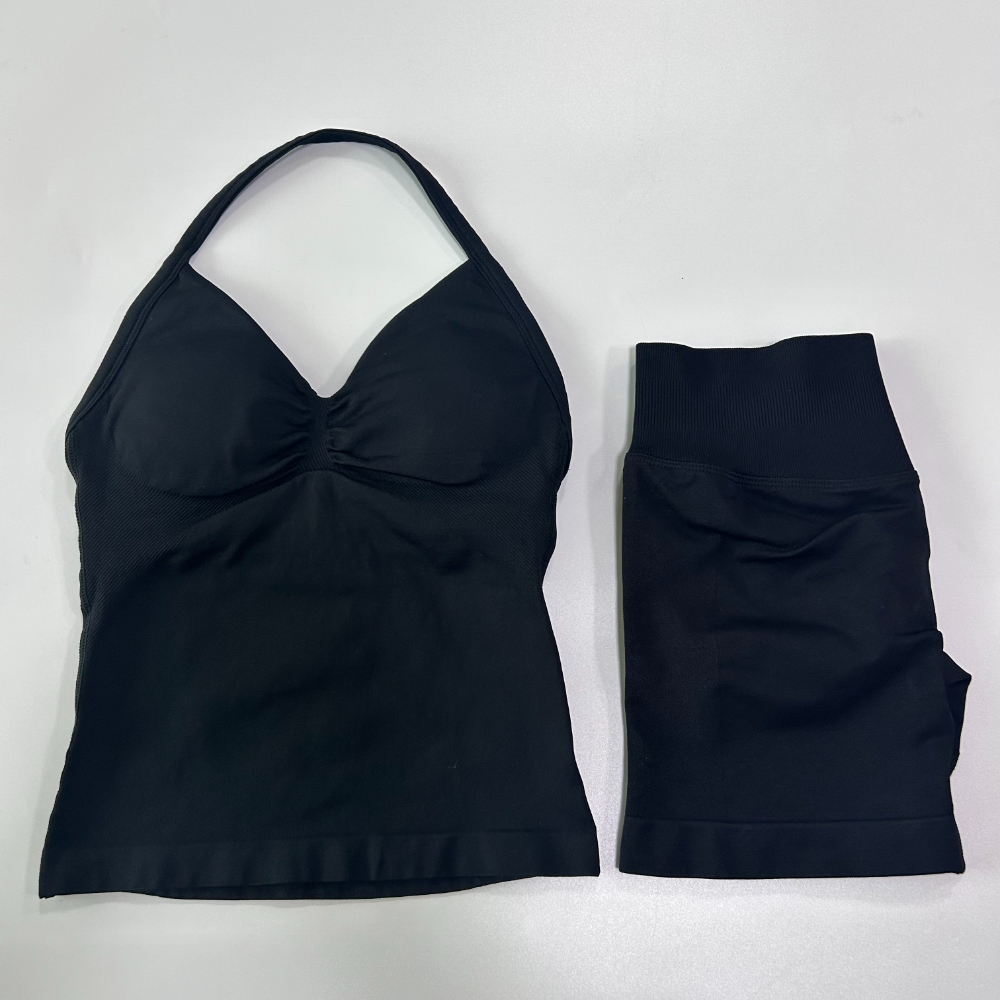 Conjunto de gimnasio de 2 uds., camisetas sin mangas con espalda descubierta para mujer, pantalones cortos sin costuras de cintura alta, traje de gimnasio, ropa deportiva, conjuntos de entrenamiento