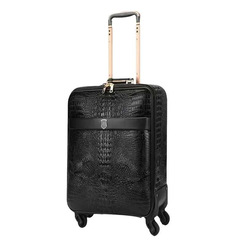 Maleta de viaje de lujo con rueda universal para hombre y mujer, equipaje con diseño de cocodrilo de cuero auténtico, maleta de viaje de lujo de 16/20/24 pulgadas