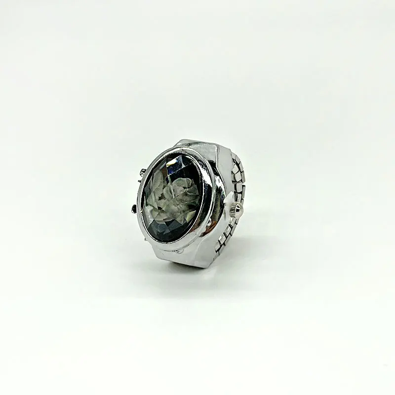 Nova gema flor clamshell mostrador branco pode ver o tempo relógio de dedo casual moda anel relógio