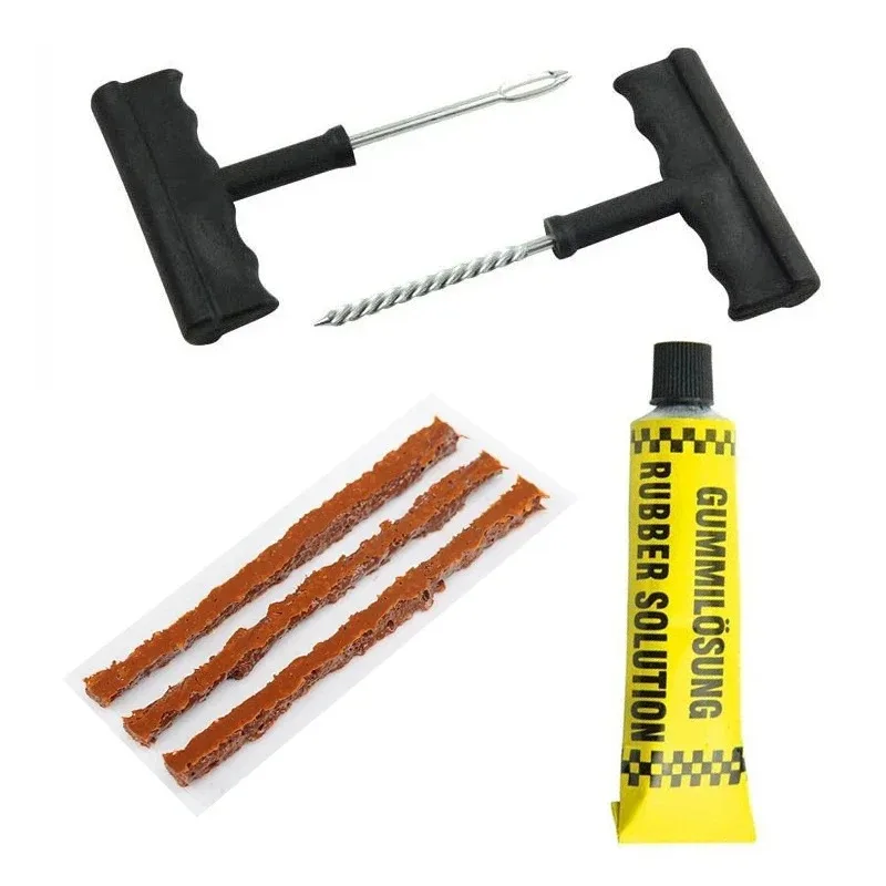 Kit de réparation de pneus d'urgence, kit complet de réparation de pneus avec bouchons à poignée en T de mise à niveau en caoutchouc, fixation de crevaison et de bouchons plats avec facilité