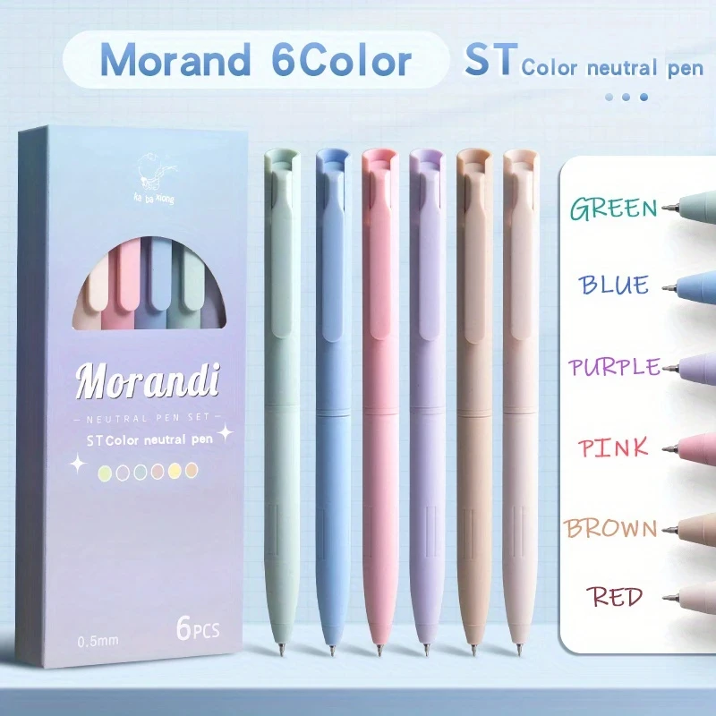 6 Pcs Colored Notebook Pens Neutral Color Ink Quick Drying Note-taking No Smudge Retractable Cute Pen Fine Point 0.5mm